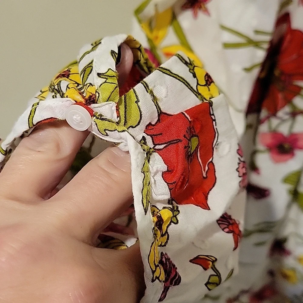 ❤️ TALBOTS COTTON FLORAL DRAGONFLY PRINT SPLIT NECK TOP, LARGE - Picture 5 of 7